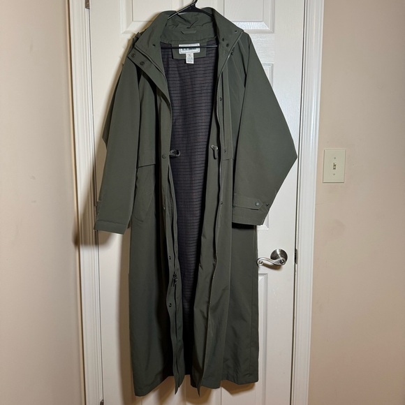 LL Bean Long Trench Coat Hooded Women’s Removable Wool Liner Army Green Lg - Picture 16 of 16